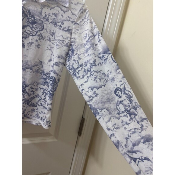 MOTEL KELLY SHIRT 20'S CHERUB WHITE BLUE long sleeve CROP top blouse S - Picture 7 of 11